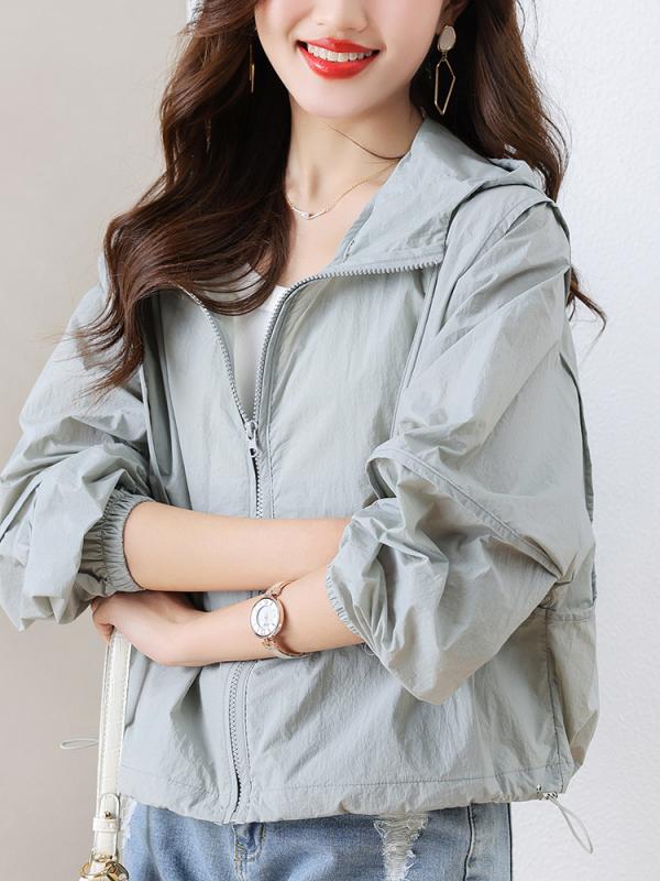 レディース 防晒 フーディ 長袖 薄手 アウター 春夏 ピンク グレー ポリエステル 接触冷感 吸湿速乾 軽量 ワイドシルエット ルーズフィット 日韓カジュアル 防風 ドローストリング ジップアップ 通勤 普段使い ゆったり 快適 シンプル ソリッドカラ