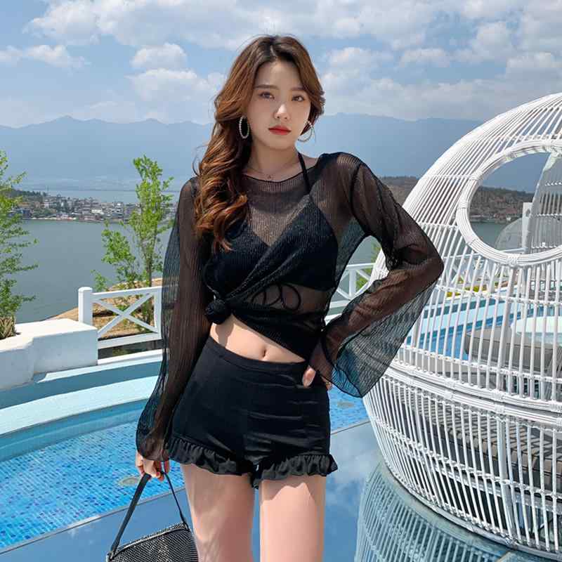 女性用 セパレート水着 レディース ビキニ トップス ボトムス 3点セット 温泉 プール セーフティー 腹部カバー スリム効果 かわいい セクシー ピンク グレー ベージュ ブラウン ブラック 白黒 ローズ グレイパープル イエロー グリーンホワイト グ