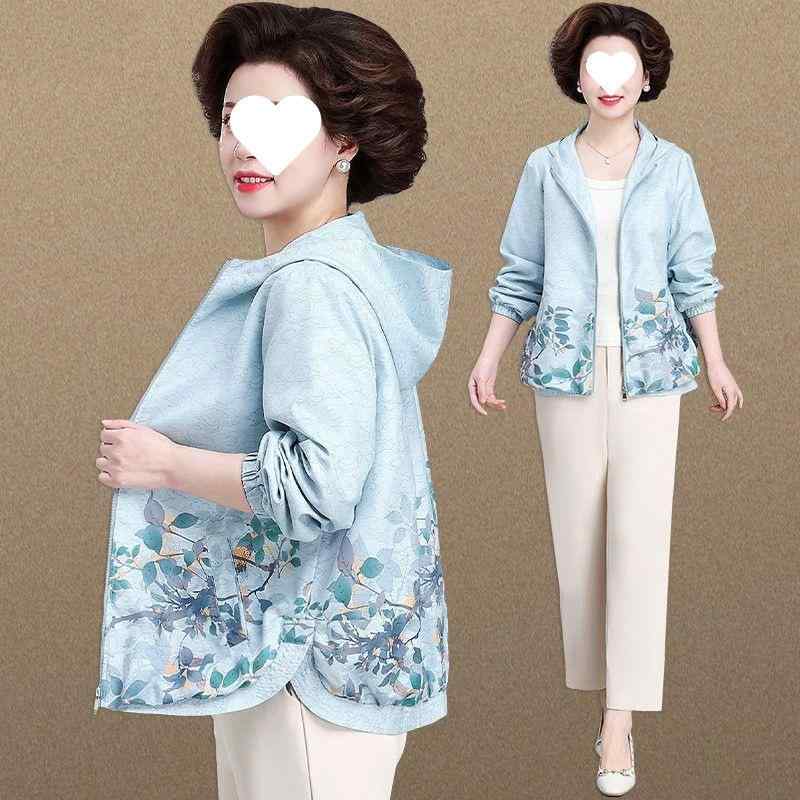 レディース コート 春夏 中年女性 薄手 防晒 長袖 フード付き ジャケット トップス 気質 通勤用 都市風 ポリエステル 軽量 吸湿速乾 ブルー 紫 ゆったり 大きいサイズ