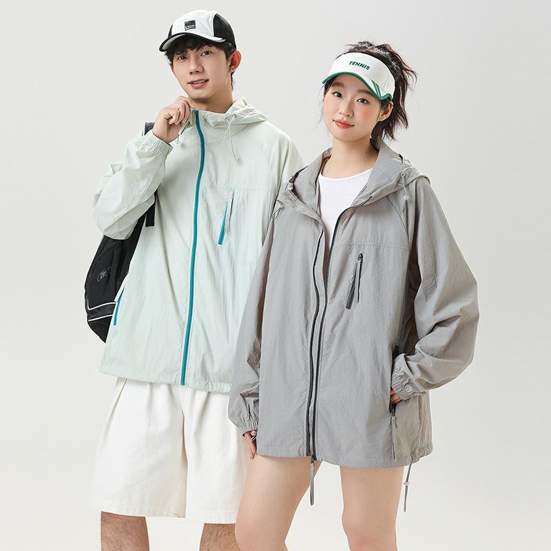 アウトドア 防風 ジャケット 男女兼用 夏用 UPF50+ 紫外線カット 軽量 透気性 連帽 錦?素材 ブラック ホワイト パープル ピンク ライトグリーン チャコールグレー セメントグレー オレンジ マスタードブルーグレー 釣り 登山 徒歩 キャンプ
