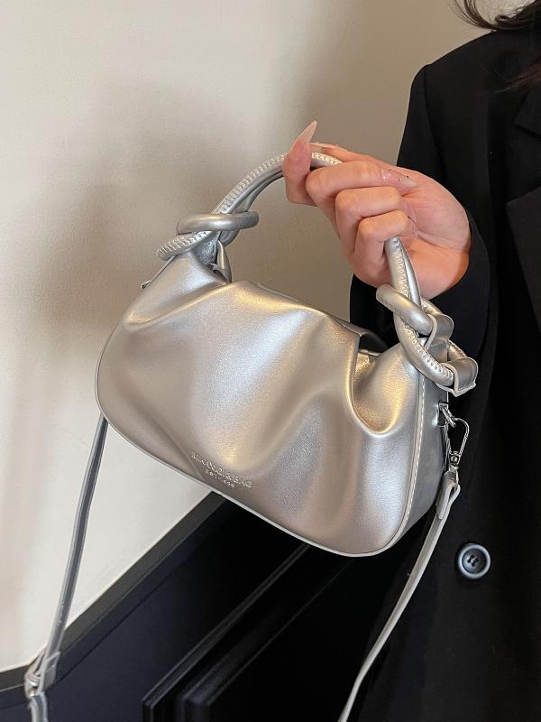 ハンドバッグ 女性用 韓国風 シンプル プリーツ クラウド型 小型 バケット ショルダー 通勤 普段使い 米白 ピンク シルバー ブラック PU素材 ポリエステル裏地 磁石留め ソフト シングルストラップ 日常 夏 軽量 ファッション