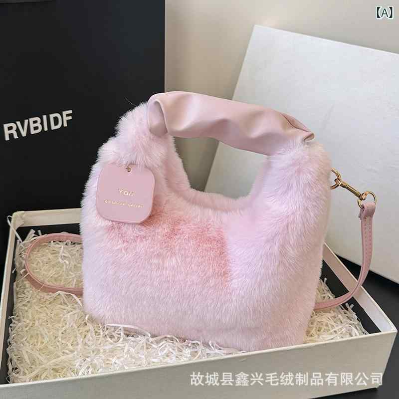 ハンドバッグ レディース 秋冬 毛? かわいい 雲母包 ピンク ベージュ アイボリー ブラック ブラウン ソフト 横型 チェーンショルダー ステッチ コントラスト ジップ開閉 日常使い ファッション 軽量 単肩 ステレオポケット 都市スタイル(x5)