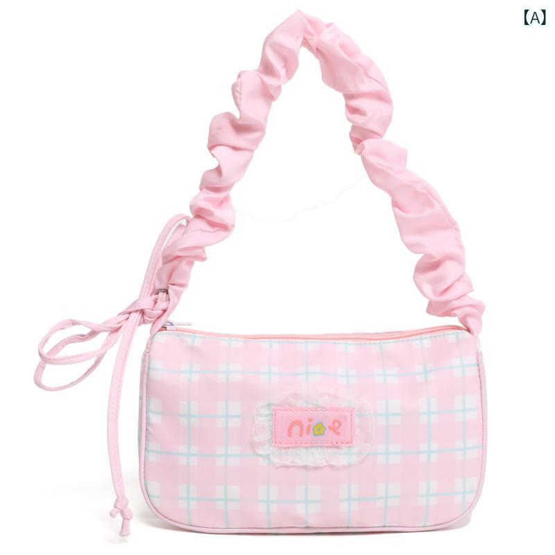 ショルダーバッグ 女性用 春夏 かわいい ナイロン 斜めがけ ミニ 横型 方形 黄色 ピンク ブルー 格子柄 しわ加工 雲模様 切り替え 軽量 柔らか 日常使い 通勤 普段使い ショルダーストラップ シングル ジップ開閉 カードポケット フレッシュ スイ 4,184円