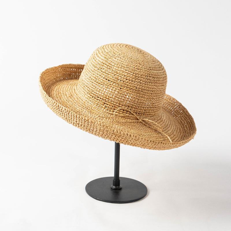 麦わら帽子 女性用 春夏 ラフィ草 手工編み 丸型 巻き縁 系縄 透気 防風 防紫外線 遮陽 軽量 夏用 紫外線対策 屋外 アウトドア 通勤 普段使い シンプル 百搭 欧米風 ファッション OLスタイル チック ベーシック ワイドブリム 帽子 ハット キ(x5)|トミーショップ 店