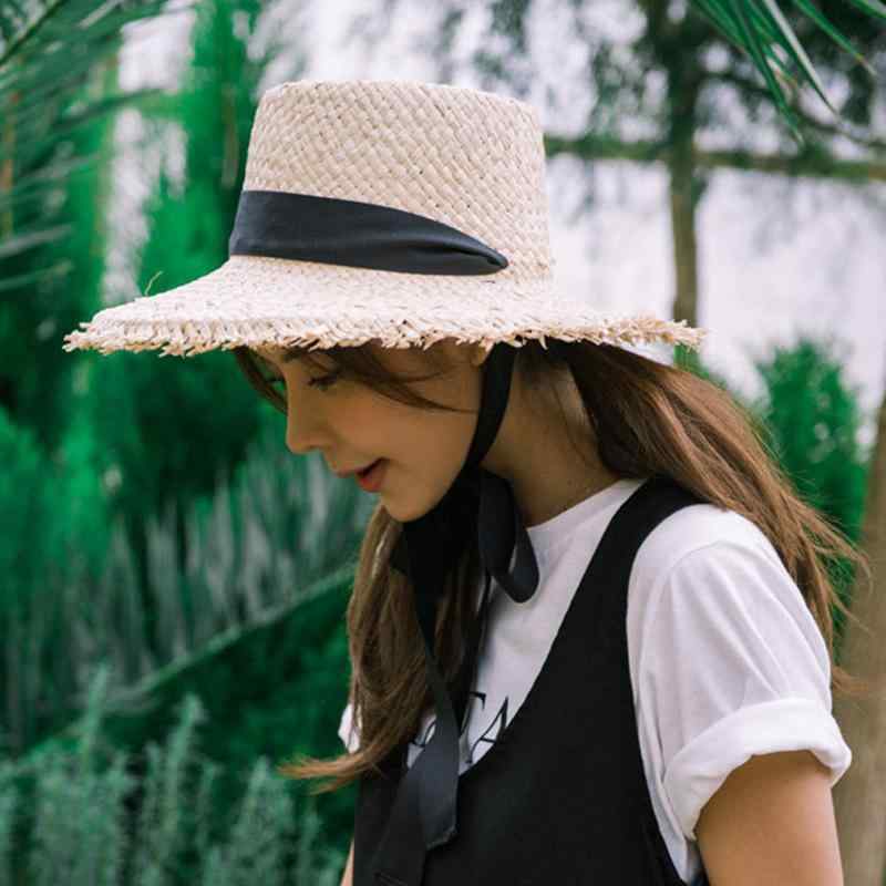 レディース 麦わら帽子 ラフィ草 夏 防晒 遮・飜 帽 ビッグ ブラック ピンク系 ベージュ かわいい 蝴蝶? リボン 紐 バインド 潮流 ファッション 個性 通勤 普段使い アウトドア 軽量 吸湿速乾 接触冷感 伸縮性 高級感 丸頂 広い つば ユニセッ