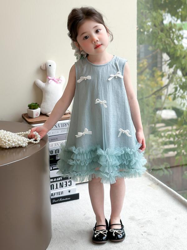 女の子 ワンピース 背心 プリンセス スカート 女の子 子供服 夏用 無袖 蝶結び 網? プリンセス スカート 純色 緑 紫粉 涼しい 柔らかい ポリエステル 潮 かわいい 女の子 3-8歳 女の子 ガールズ ドレス ベビー スカート 女の子 夏服 女の