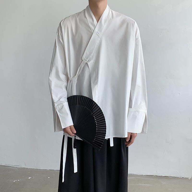 メンズ 長袖 プルオーバー 立領 青写真 漢服風 道袍風 開衫 厚地の外套 透気 免? ポリエステル混紡 綿織物混紡 白いこと 黒 秋期 秋 兄ちゃん向け 美式 休? ?松 純色 撞色 印花 目あたらしい青写真