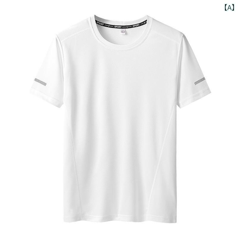 メンズ Tシャツ 丸首 短袖 速乾 大きいサイズ ゆったり 薄手 ポリエステル 無地 白色 黒 赤 運動 春夏 切り替え 免? 欧米風 成人 男性用 トップス 汗拭き 涼しい 通気性 軽量 日常使い