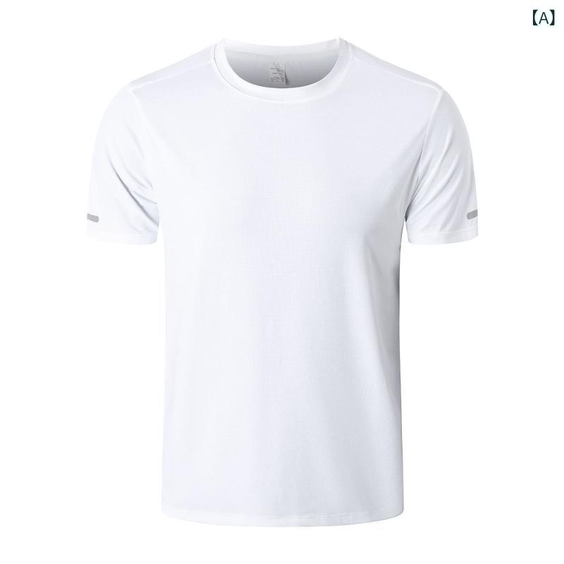 Tシャツ メンズ 短袖 夏季 薄手 速乾 メッシュ 運動 フィットネス 半袖 休? 高伸縮 通気 上衣 白色 黒 浅青 深青 ジャージ ナイロン スパンデックス ランニング ランニングウェア スポーツウェア アクティブウェア 軽量 クール素材 吸湿速乾
