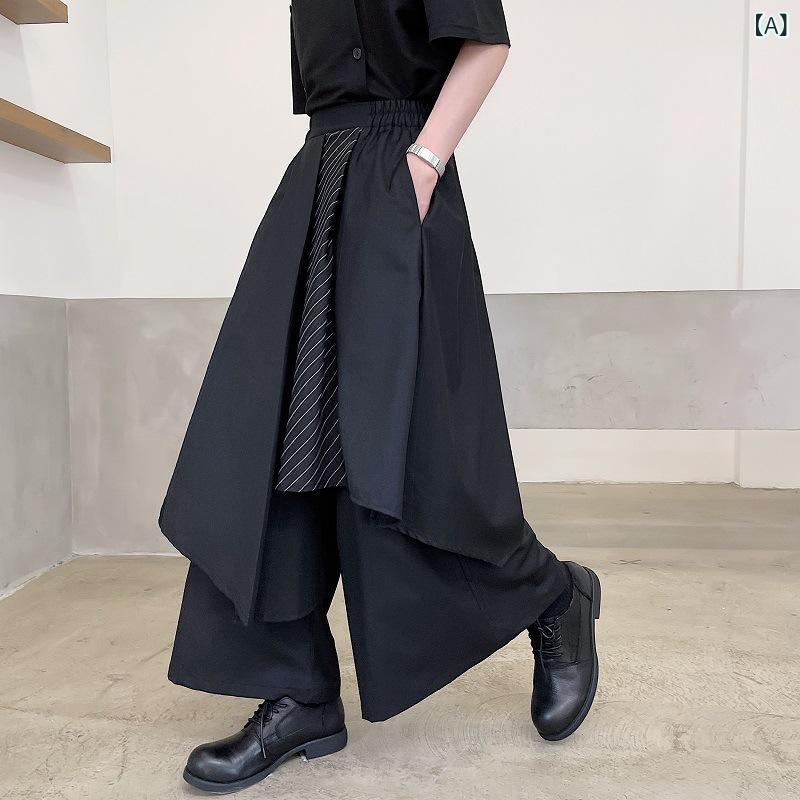 メンズ スカートパンツ 直筒型 九分丈 中腰 薄手 純色 黒 メンズ レディース 工装 休?? 直筒 切り替え 無弾性 純棉 耐磨 春季 観光 青少年 成人 メンズ トップス ボトムス ラフスタイル 普段使い 軽量 コットン素材 ゆったりシルエット シン
