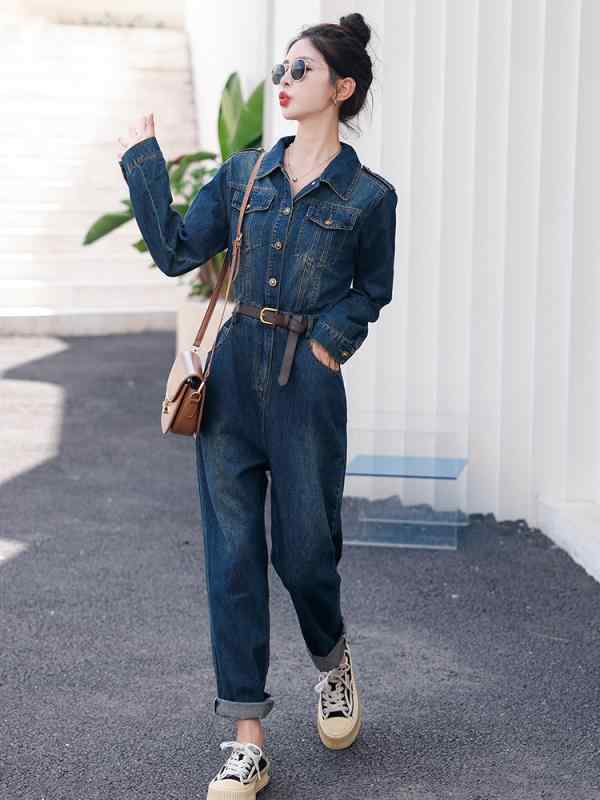 レディース ワンピース 秋冬 牛仔 連体服 長袖 直筒 ハイウエスト 長ズボン シンプル カジュアル 日常使い 通勤 コットン 素材 中厚手 韓国風 ファッション トレンド 気質 スタイリッシュ デニム トップス スカート スタイル｜トミーショップ 店