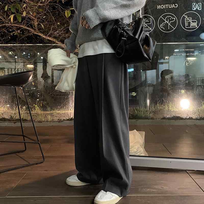メンズ ズボン下 秋冬 韓国風 ワイドレッグ ロングズボン下 直筒 真っただ中酉の方角 名取り草 綿織物風 ポリエステル 微弾力性 薄墨色 掛け汁感 飛び切り感 日常 兄ちゃん 免燻取り計らう 心地好い 流行り 表どおり 流行り物 表現スタイル