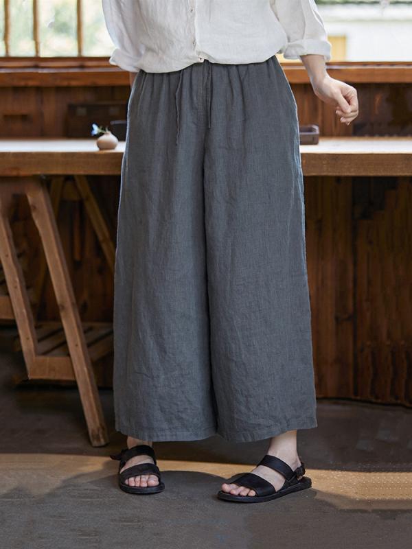 レディース 麻 クロップドパンツ ワイドレッグ 九分丈 高腰 ゆったり 大層らしい大きさ か細い 夏 薄墨色 薄っぺら 直筒型 隠し 付き添い人 日系 韓国風 軽さ 通気性 好いたらしい 日常使い走り 口さかしい 表現スタイル