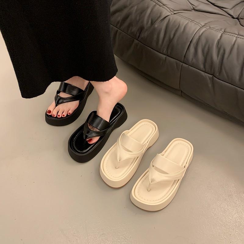 レディース 砂浜サンダル 厚底 トングサンダル 夏 黒 好いたらしい 防滑 百搭 普段使い走り アウトドア 軽さ PU原料品 予防医学底 春夏 2024(x200)
