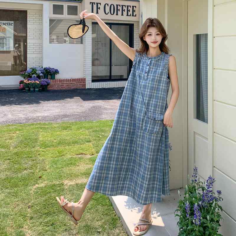 衣装 背心 スコート 丸首 無袖 太陽フレア スコート 木耳縁 うつり変わり 照合のしるし柄 縞模様柄 グラデーション 甘め 生新しい 表現スタイル ロング丈 引っ切りない 影ぼうし 濫りがわしい 相応う 夏 陽気 ともし火 青色 真夜中 青色 ネイ ワンピース-キッズファッション-キッズ・ベビー・マタニティ