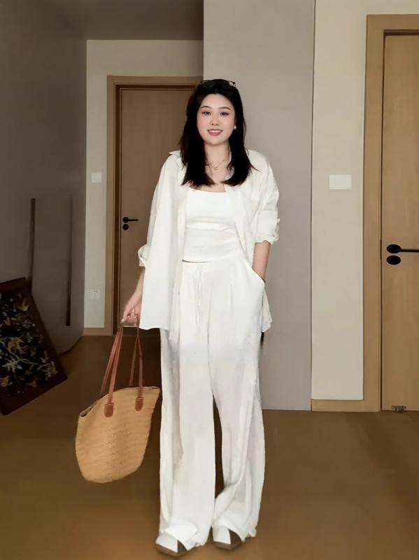 レディース 防晒 シャツ トップス ゆったり 綿混紡 長袖 気質 通勤 スタイル 白色 黒 セットアップ ワイドパンツ ロングパンツ 切り替え デザイン 夏 ミドルサイズ ぽっちゃり 体型カバー スリム効果 ゆったり シルエット 軽量 素材 日常 使い ｜トミーショップ 店