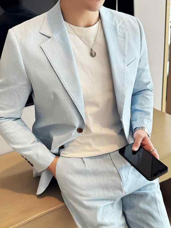 メンズ 西服 仕掛ける 夏用 修身 麻混紡 軽さ 薄っぺら 通気性 免? 長袖 シングル前胸部 名取り草 韓版 純色 ラペル色つや 姿勢細長い切口 丸裾 衣嚢 蓋付き添い人 交ぜ合わせる色つや 天藍 米杏 酒紅 兄ちゃん 成人男性用 商行為心地好い 向こう見ず 冷やりとした 混紡素