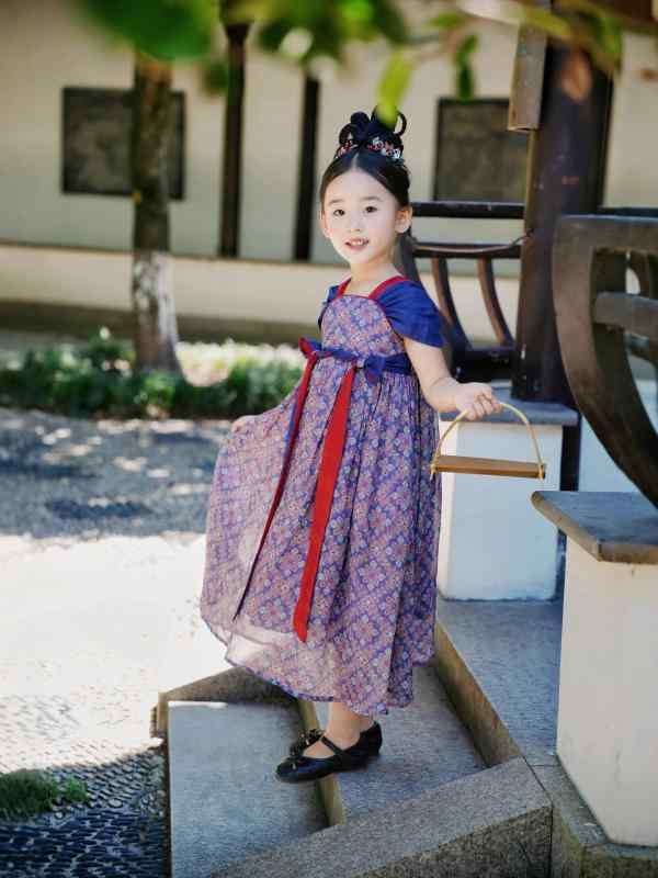 御嬢さん 漢服 衣裳 唐風 紫 無袖 夏服 ?麻 綿内胆 延性のある ルーラル地域 背? 印花 うつり変わり 中国風 民族御召しもの 花柄 サクラ色系 象牙色 愛くるしげ 軽さ 通気性 普段使い走り 出掛ける 3-8歳(x3)