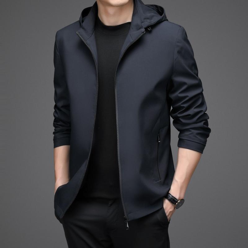 メンズ 上衣 連帽 秋 薄っぺら 韓国風 か細い填まる 百搭 流行り 風衣 秋服 厚地の外套 長袖 練り合わせる型 無領 拉? 純色 ポリエステル 100% 直下? 片方衣嚢 免? 青色 黒いこと 休? 都市表現スタイル 中年 24-35歳