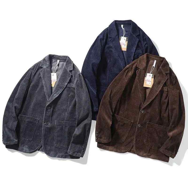 メンズ ジャケット コットン 免燻 長袖 ボタン 装飾 丸下? サイドポケット ゆったり シルエット ビジネス 普段使い 青年向け グレー コーヒー ネイビー 秋 トレンド コート ブレザー スーツジャケット 厚手 コルドロイ｜トミーショップ 店