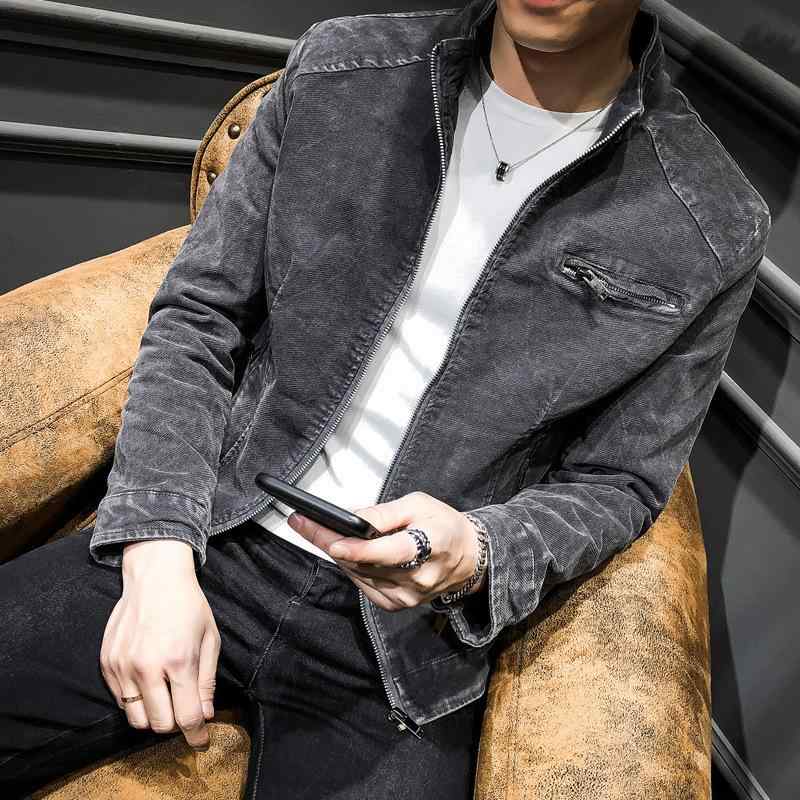 メンズ 上衣 秋 ?古 ジーンズ 心地好い 長袖 兄ちゃん 成人男性用 成人男性服 綿 薄墨色 深藍 土黄
