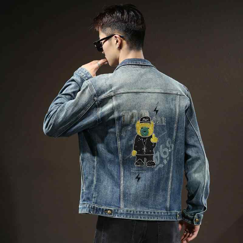 牛仔外套 男士 ?古 藍 刺? 印花 流行り ?克 上張り