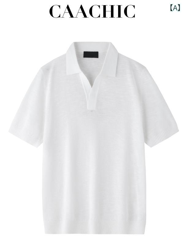 polos shirtメンズ 麻混綿 御前上等感 心地よい 半袖プルオーバー 成人男性用 普段使い走り 夏 春夏 当たること冷感 軽さ 伸縮性 黒いこと系 象牙色 モノクローム系象牙色系