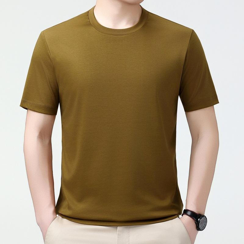 Tシャツ メンズ 春夏 薄手 シルク混 ビジネス カジュアル 無地 半袖 丸首 接触冷感 吸湿速乾 軽量 透気 耐磨 快適 高品質 高級感 通気 上質素材 紳士用 男性 通年 快適 普段使い 涼しい おしゃれ シンプル きれい|トミーショップ 店