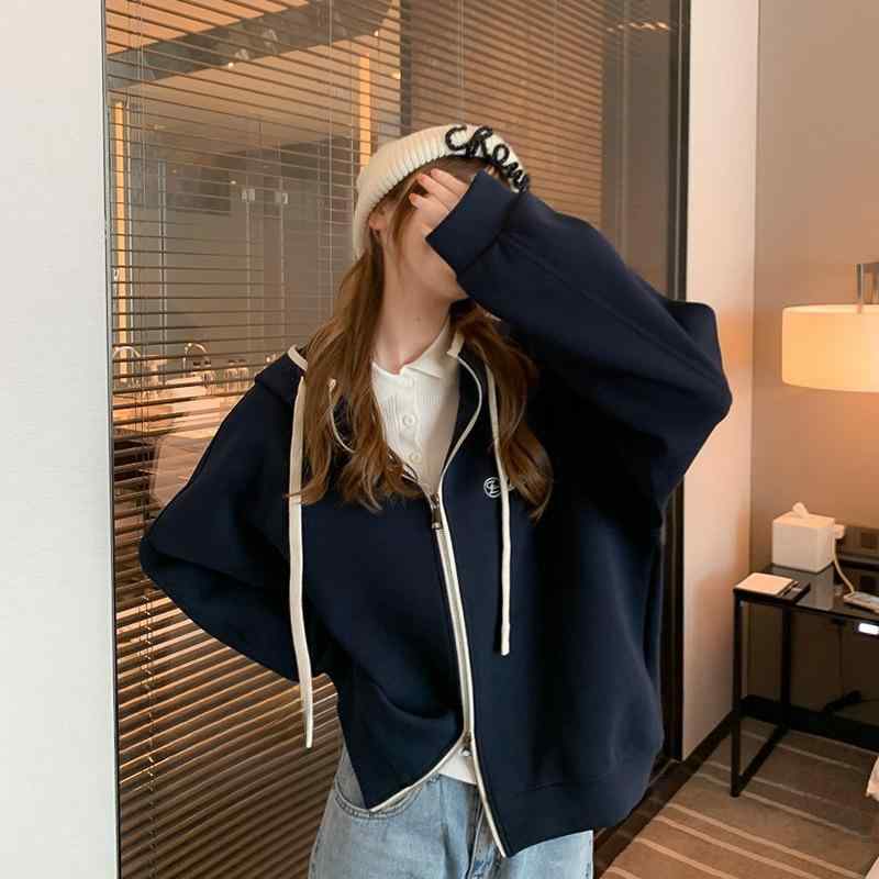 トップス レディース ジップアップ 心地好い ゆったり 長袖 綿100% 秋服 通い ol風 好いたらしいめ 今めかしい 可愛らしい 成年者可愛らしい 高押し出し