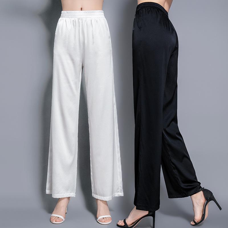 夏 シルク ワイドパンツ レディース ファッション ストレートパンツ ウエストゴム 落ち感 桑蚕糸 ズボン トレンド｜トミーショップ 店