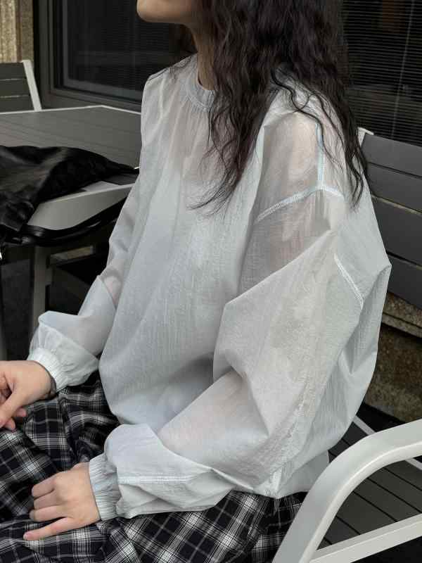 トップス ?衣 薄っぺら 春夏 心地好い レディース 成人女性用 長袖 丸首 ?色 ?松 休?風 日?風 綿 ??
