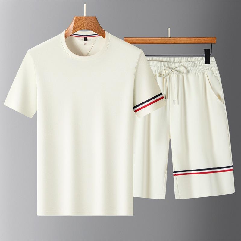 メンズ 心地好い セットアップ 夏 半袖ティーシャツ さる股引き 2点書き割り 黒 白 紺 M L XL XXL 3XL 4XL