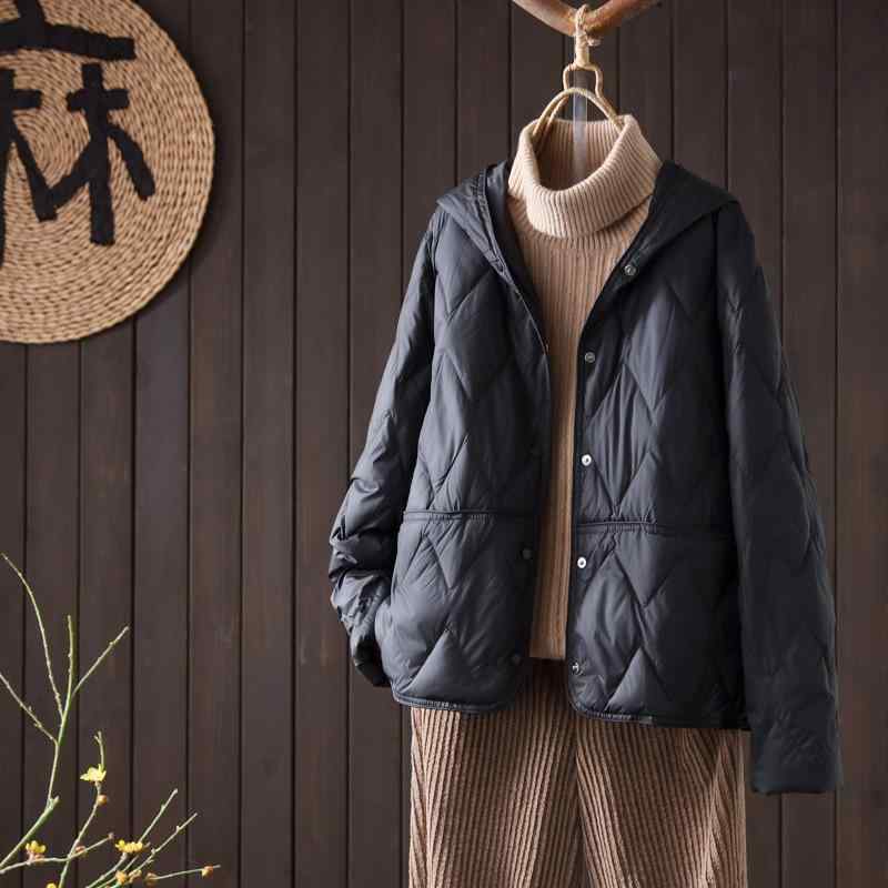 落ち込む上衣 レディース 軽さ 小っちゃい ボンネット付き添い人 90白鴨絨 小っちゃい向け ライトアウター 黒いこと 象牙色 カーキ