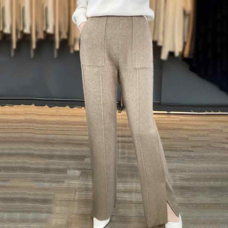ニットパンツ レディース 羊毛 高品質 ワイドパンツ 小柄向け 柔らかい カジュアルパンツ 普段使い 通勤用 通勤用 95%以上 羊毛使用 中厚手 高弾力 秋冬用 ブラック系 フェミニン風 電気メッキ加工 季節感｜トミーショップ 店