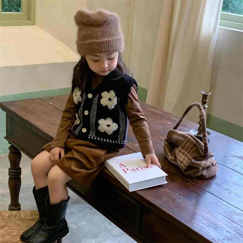 ちびっ子服 お嬢さん 編み物 ジレー より良い 花柄 もの言う花 キッズ 歳月 3-8歳 90-140珊 綿100%(x3)