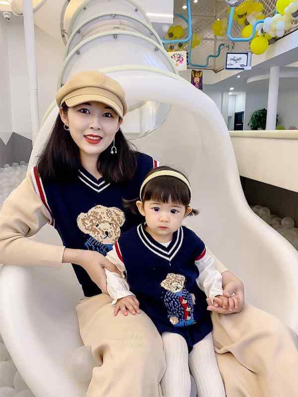 親子のための秋冬用ニット セーター 子供服 キッズ服 女の子 男の子 カジュアル ファッション おしゃれ かわいい 暖かい 防寒 部屋着 普段使い お出かけ デイリーユアルファベット柄(x7)|トミーショップ 店