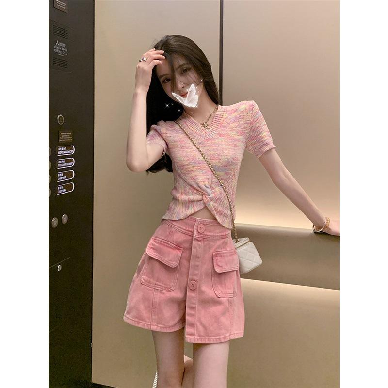 セットアップ サクラ色系 上張り+スコート サクラ色系 愛くるしげ 御姉さん風 春夏用 上下仕掛ける 110文字記号