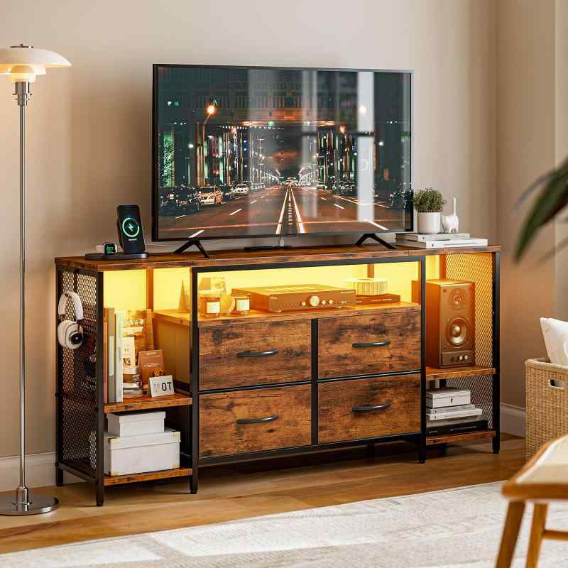 IKIFLY テレビ受像機台 置き目ゲーム盤 納める用だんす 置き目手合い 棚付き添い人 抽き出し付き添い人 ワイドチェスト 大電気容量 モビール棚 明けっ広げ 42 32in 55型まで相応う 省空白文字 北欧 今めかしい ウォール中毒者 耐荷重