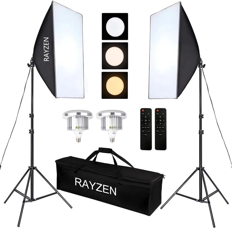 RAYZEN 三色LED ソフトボックス 照明キット 照明 撮影 3000K～6000K 白色光・自然光・暖色光モード リモコン付き 50&times;70cm 撮影用照明セット 2m三脚スタンド付属 スタジオ照明・ソフトボックス・定｜トミーショップ 店