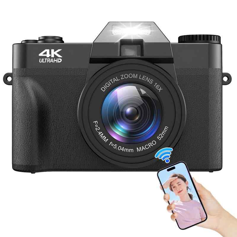 Moledro スマホに送れる デジタルカメラ 4K デジカメ WIFI転送機能 4800万画素 180度回転可ディスプレイ 32GBマイクロSDカード付き 16倍デジタルズーム オートフォーカス機能 ウェブカメラ HDMI出力 |トミーショップ 店
