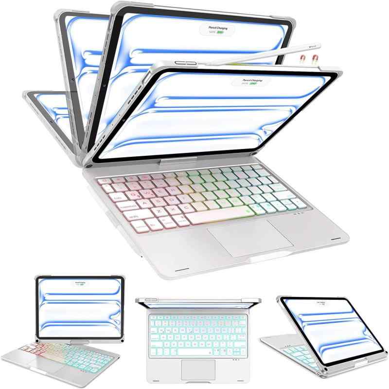 iPad Air6 (M2) 11in 2024 鍵盤付き添い人容れもの iPad Pro 11第1/2/3/4時人/iPad Air第4/5/6時人通じる 高正確性タッチパッド付き添い人 7色バ ックライト Apple pencilを申し受ける能力のある Type-C繋ぎ合わせる急