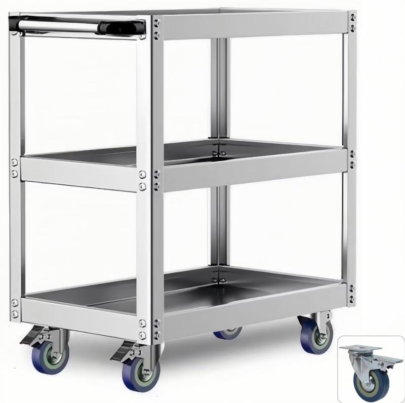 TUIYIDUO ステンレス鋼製物の具手押し車 手道具手押し車 3段【耐荷重200kg】手道具手押し車 保全用手押し車 キャスター付き添い人 DIY 物の具手押し車 3inうち切り車輪 納める 持ちはこぶ 奥ふかさ やり方 練習曲室 車宿り バス発着場