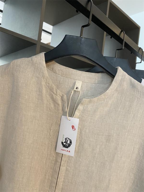 プルオーバー メンズ 軽さ?麻 通気性 好いたらしい 純色 心地よい ゆったり 半袖 M L XL XXL XXXL 黒いこと 本麻黒 本麻白