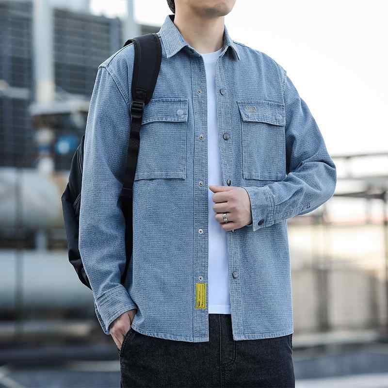 メンズ ティーシャツ 2024年秋新作 JEEP SPIRIT 成人男性 商行為 心地好い 刺しゅう ジーンズ 長袖 翻襟 濃紺色 M