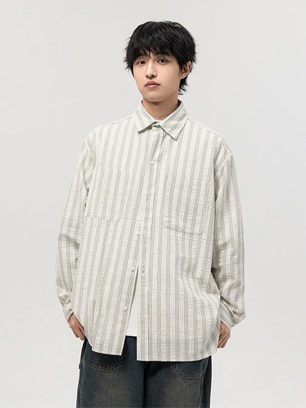 プルオーバー メンズ 長袖 春夏 レトロ ゆったり 今めかしい 縞模様 襟付き添い人 心地よい 成人男性用