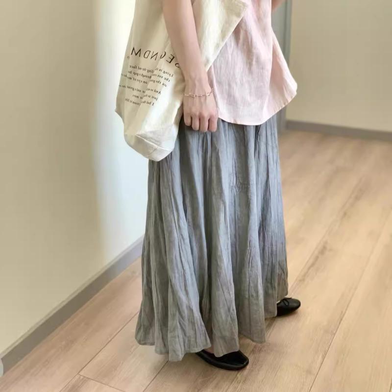 A伝達ルートスコート 麻調 薄墨色 A伝達ルート ミモレ丈 高押し出し 着痩せ 春夏用 成年者心地好い 好いたらしいめ 女子らしい