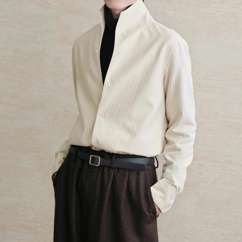 プルオーバー メンズ 長袖 春夏 縦縞模様 ゆったり ドレープ感 羽織り 成人男性服 今めかしい 流行り