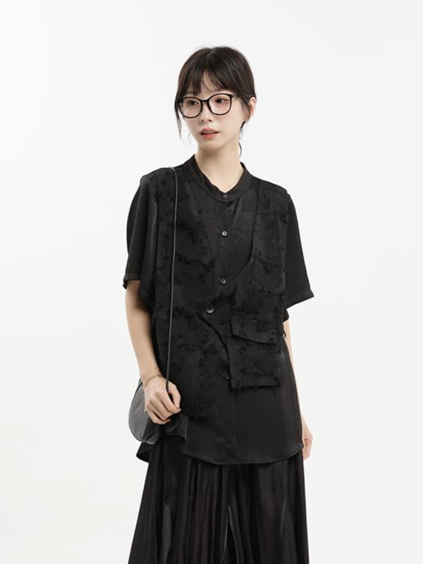 トップス プルオーバー 表着 Vのど首 たわい無い 黒 黒いこと
