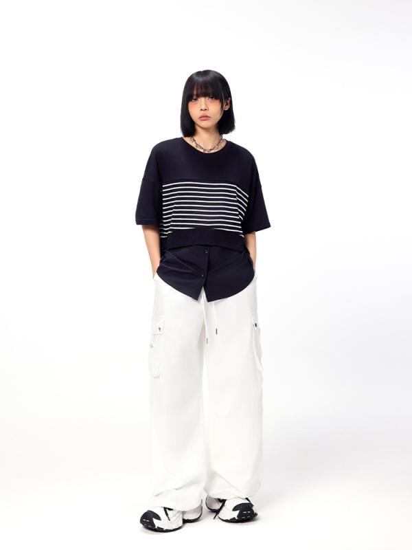 トップス 縞模様 うつり変わり 編み物ティーシャツ レディース camisetas 半袖 夏 当たること冷感 軽さ 心地よい 春夏 普段使い走り 愛くるしい 今めかしい 冷やりとした 通気性 伸縮性 綿混