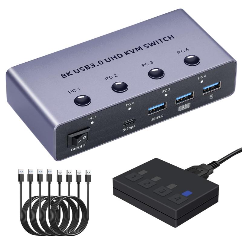 BLUPOW 8K@60Hz KVMスイッチ 4入力1出力 USBキーボード・マウス・モニターを共有 HDMI パソコン切替器(PC４台用) 4K@120hz HDCP2.3対応 手元スイッチ/USBケーブル付き VA580N｜トミーショップ 店